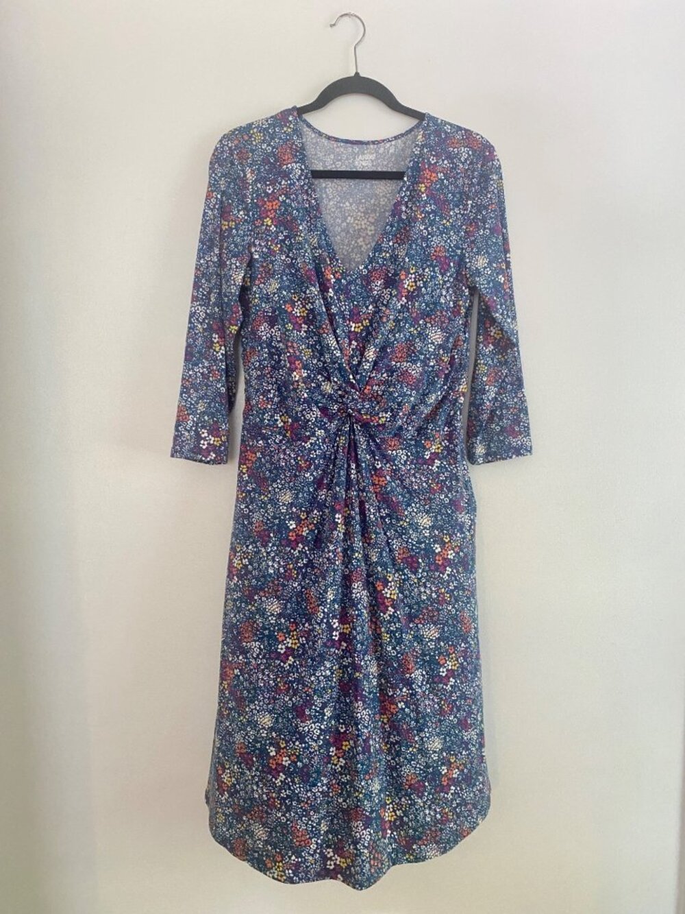 Lands' End Women's Floral Print Twist Front Fit & Flare Midi Dress Size M